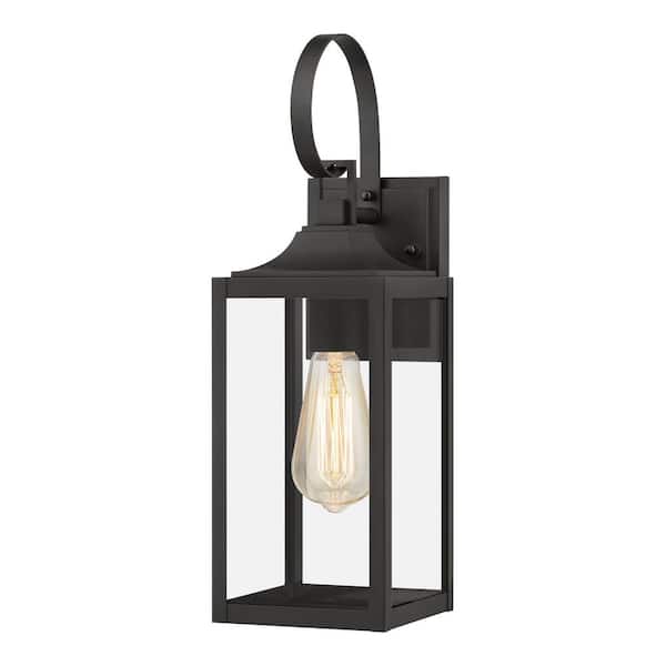Havenridge 16.6 in. 1-Light Matte Black Hardwired Outdoor Wall Light Lantern Sconce with Clear Glass (1-Pack)