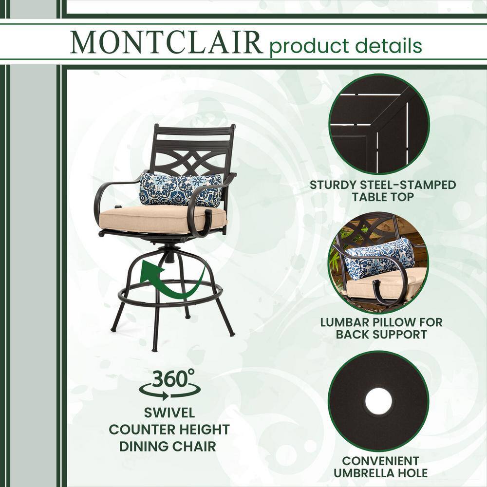 Elegant Montclair 3-Piece Tan High-Dining Patio Set with Swivel Chairs
