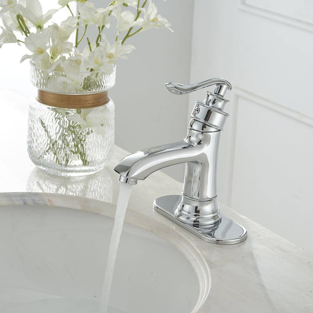 Polished Chrome Single Handle Low-Arc Bathroom Faucet with Drain