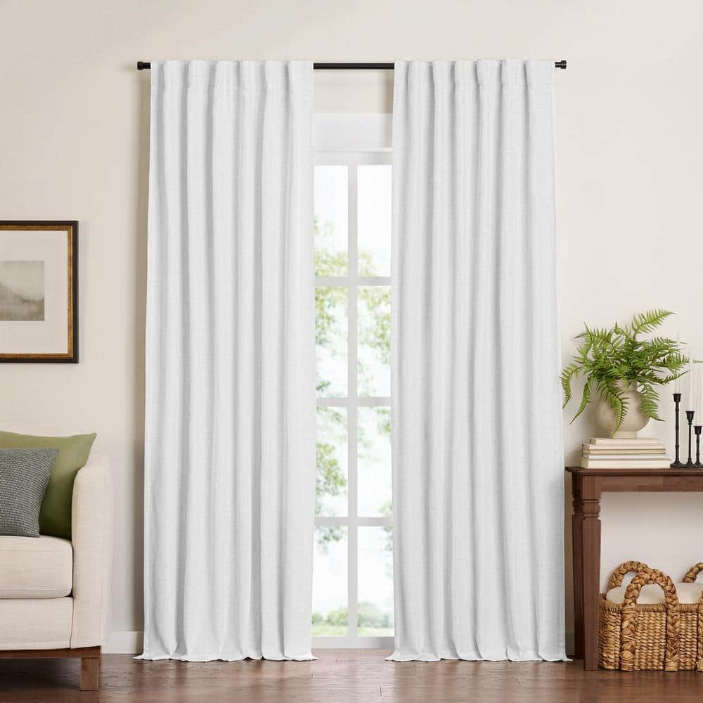 Elrene Harrow White Polyester Blend Solid Texture 52 in. W x 84 in. L Rod Pocket/BackTab Indoor Blackout Curtain (Single Panel)