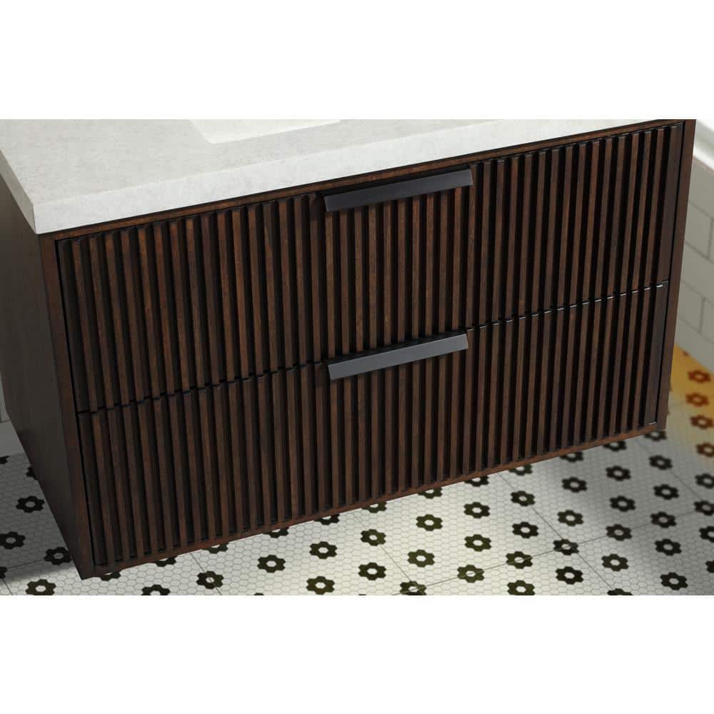 San Diego 36" Walnut Floating Bathroom Vanity with Concrete Countertop