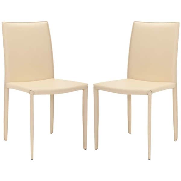 SAFAVIEH Karna Cream Bonded Leather Dining Chair (Set of 2)