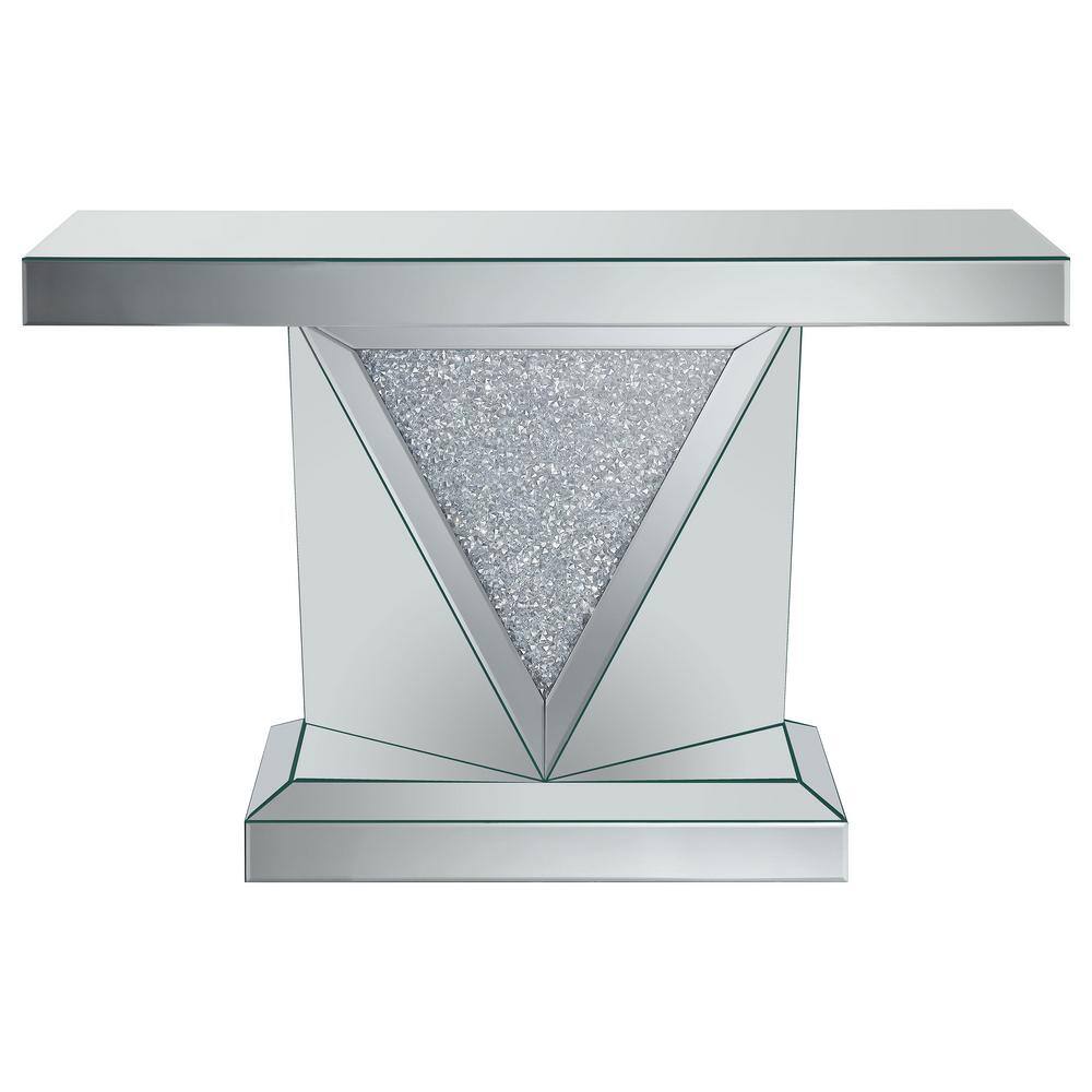 Silver Mirrored Rectangular Sofa Table with Triangle Detailing