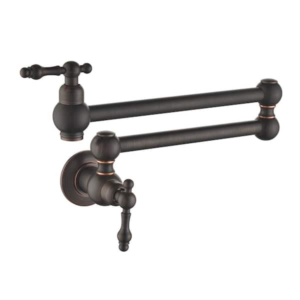 Tomfaucet Double Handle Wall Mount Pot Filler in Oil Rubbed Bronze