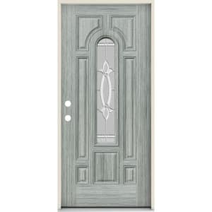 36 in. x 80 in. Right-Hand/Inswing Center Arch Blakely Decorative Glass Stone Steel Prehung Front Door