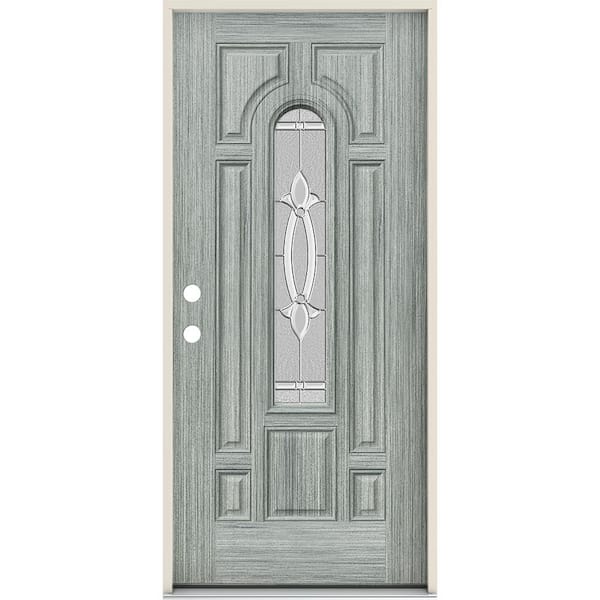 JELD-WEN 36 in. x 80 in. Right-Hand/Inswing Center Arch Blakely Decorative Glass Stone Steel Prehung Front Door