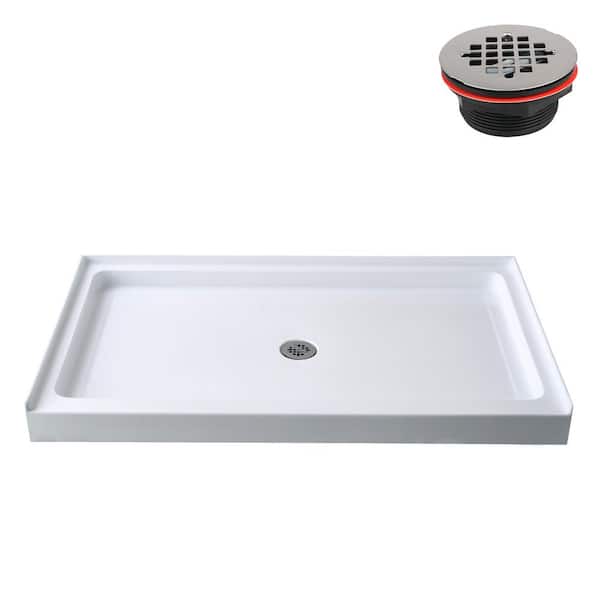 Streamline 60 in. L x 36 in. W Alcove Acrylic Shower Pan Base in Glossy White with Center Drain, Drain Included