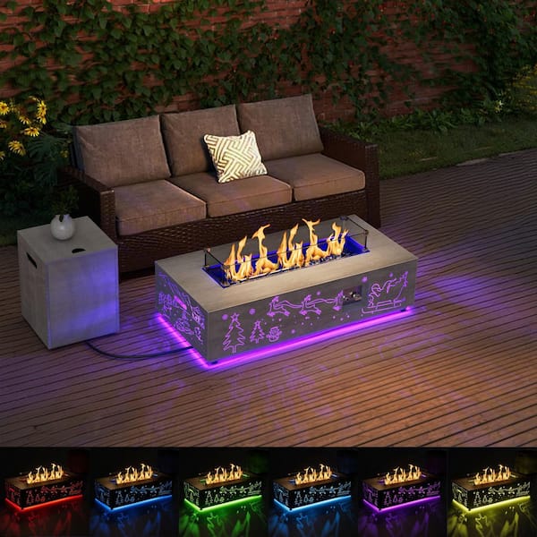 eVita 42 in. 50,000 BTU Rectangle Outdoor Propane Gas Fire Pit Table in Gray with RGB Light