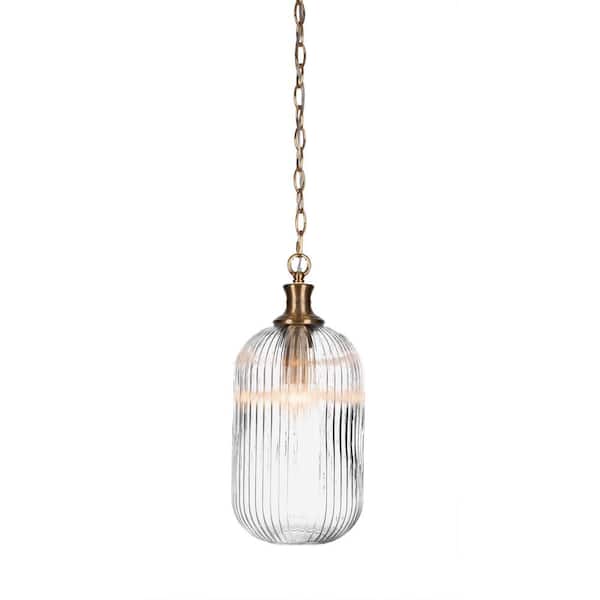 Unbranded Orleans 60-Watt 1-Light New Age Brass Shaded Mini Pendant Light with Glass Shade