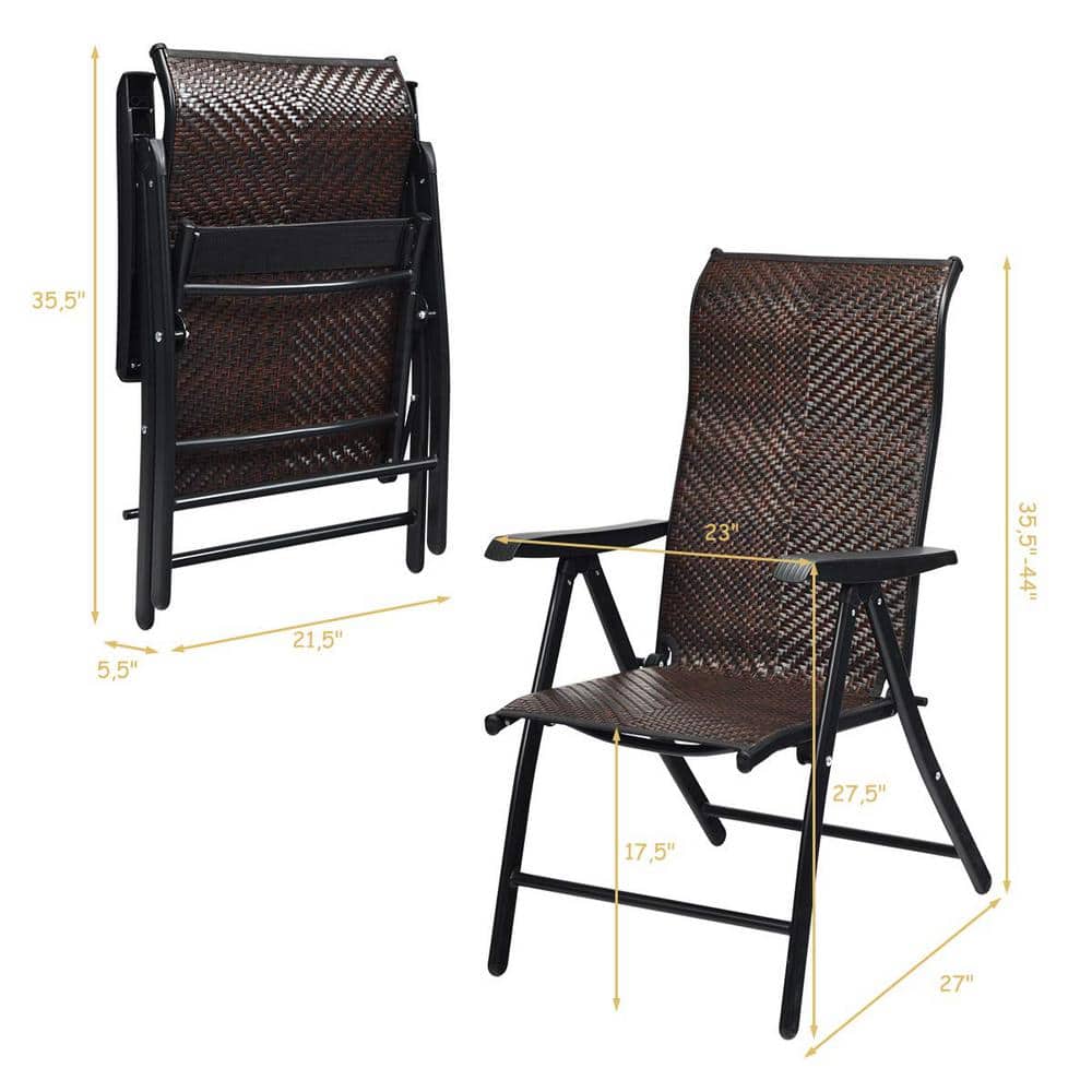 Brown Adjustable Folding Steel and Rattan Armchair