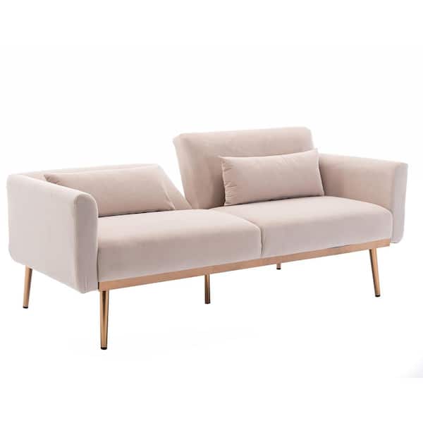 aisword 68.5 in. Beige Velvet Sofa, Accent Sofa, Loveseat Sofa with Metal Feet