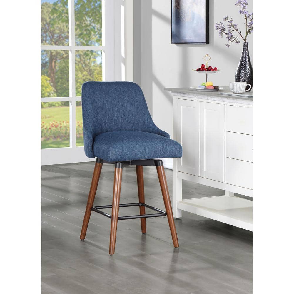 Bagford 26" Swivel Counter Stool with Blue Fabric and Espresso Wood Legs
