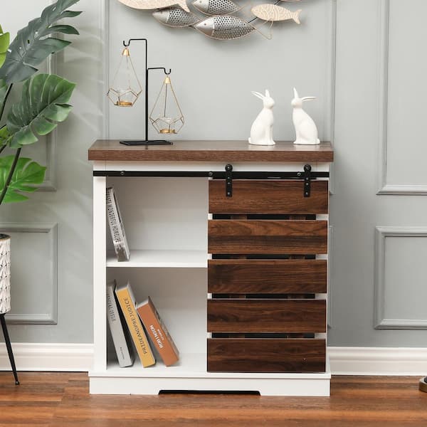 LuxenHome White Wood Storage Cabinet