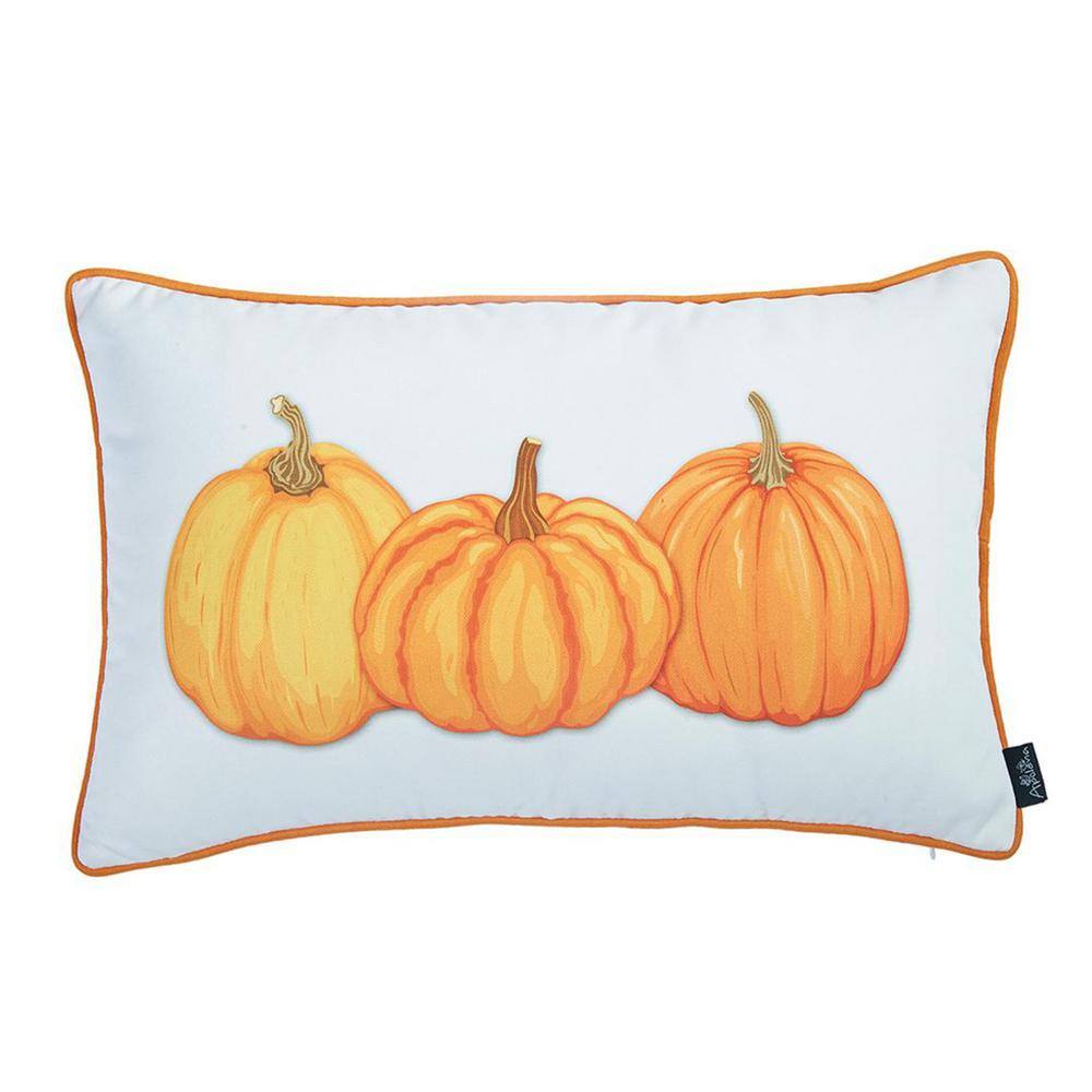 White and Orange Pumpkin Lumbar Throw Pillow Cover 12" x 20"
