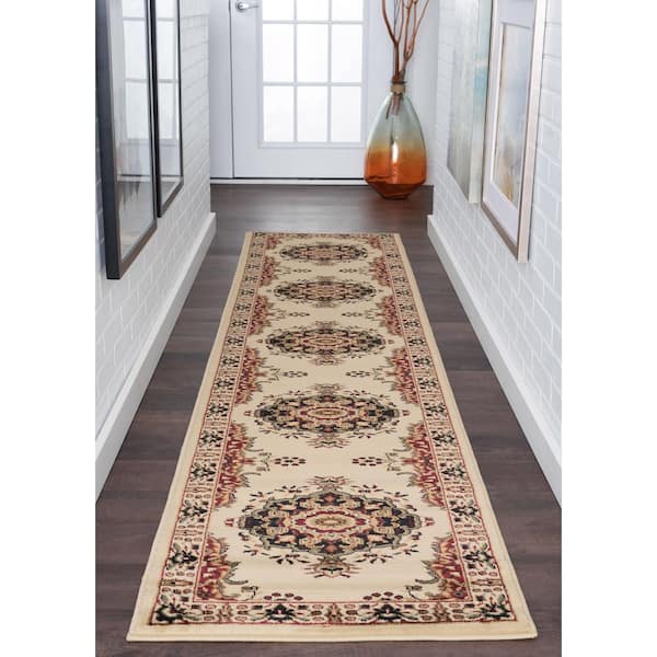 Sensation Border Ivory 2 ft. x 10 ft. Indoor Runner Rug