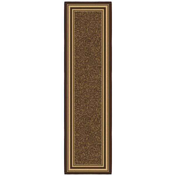 Ottohome Collection Non-Slip Rubberback Bordered Design 2x7 Indoor Runner Rug, 1 ft. 10 in. x 7 ft., Dark Brown