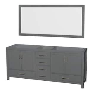Sheffield 78.5 in. W x 21.5 in. D x 34.25 in. H Double Bath Vanity Cabinet without Top in Dark Gray with 70" Mirror