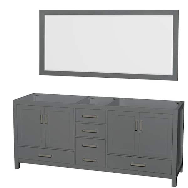 Wyndham Collection Sheffield 78.5 in. W x 21.5 in. D x 34.25 in. H Double Bath Vanity Cabinet without Top in Dark Gray with 70" Mirror