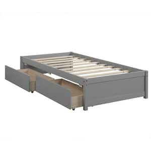 Gray Twin Bed with 2-Storage Drawers