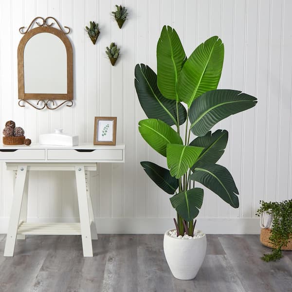 Nearly Natural 5.5 ft. Travelers Palm Artificial Tree in White