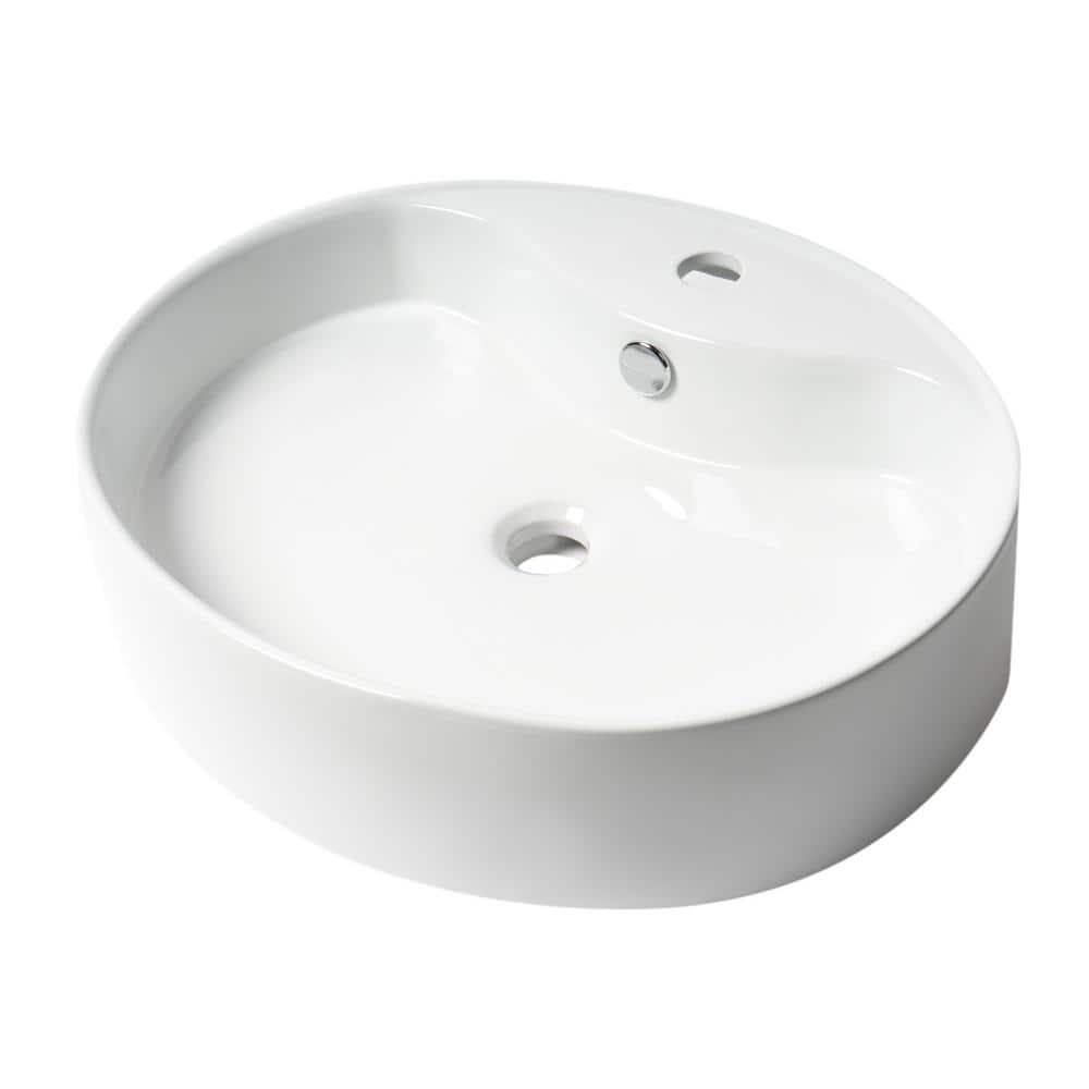 22" White Ceramic Oval Vessel Bathroom Sink