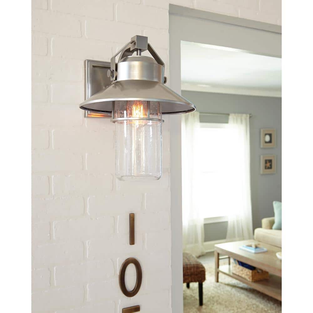 Painted Brushed Steel Outdoor Wall Lantern with Clear Seeded Glass