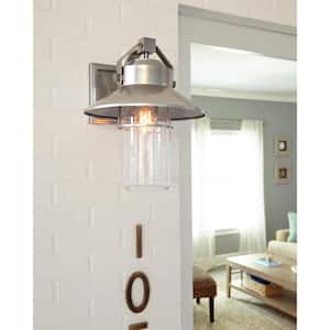 Boynton 1-Light Painted Brushed Steel Finish Outdoor 10.75 in. Wall Lantern Sconce