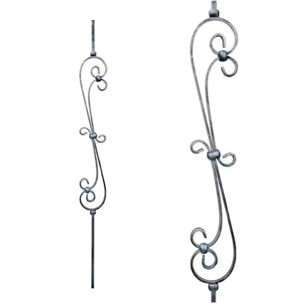 EVERMARK Stair Parts 44 in. x 1/2 in. Vintage Nickel Double Feather Scroll Iron Baluster for Stair Remodel