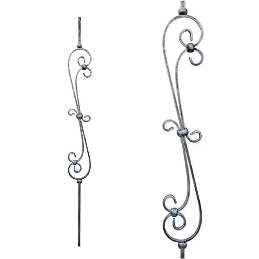 EVERMARK Stair Parts 44 in. x 1/2 in. Vintage Nickel Double Feather Scroll Iron Baluster for