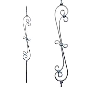 Stair Parts 44 in. x 1/2 in. Vintage Nickel Double Feather Scroll Iron Baluster for Stair Remodel