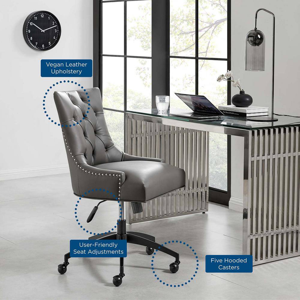 Gray Vegan Leather Tufted Swivel Office Chair