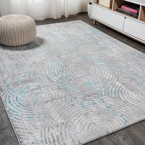 Timeworn Modern Abstract Gray/Turquoise 3 ft. x 5 ft. Area Rug