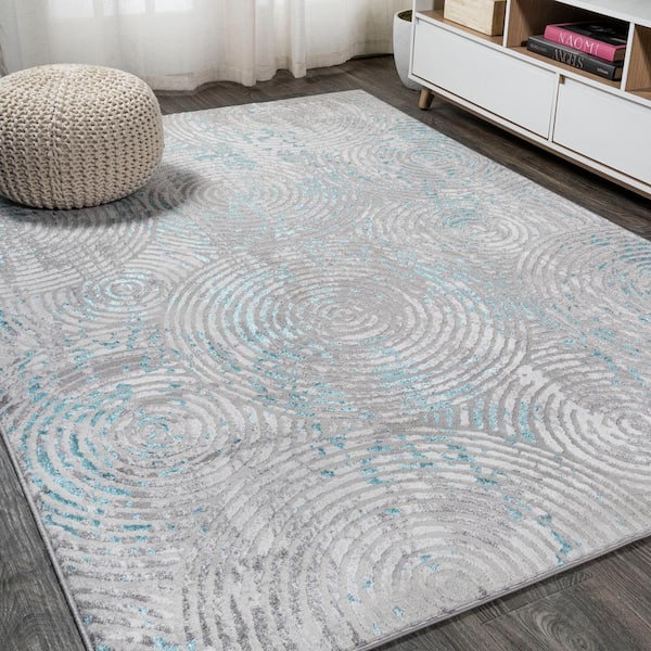 JONATHAN Y Timeworn Modern Abstract Gray/Turquoise 5 ft. x 8 ft. Area Rug