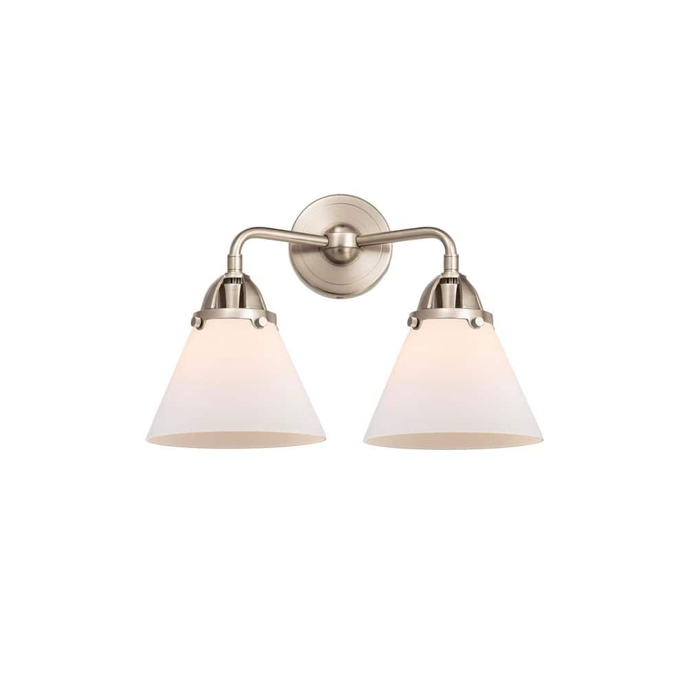 Cone 15.75 in. 2-Light Brushed Satin Nickel Vanity Light with Glass Shade price history on PriceWatchPro