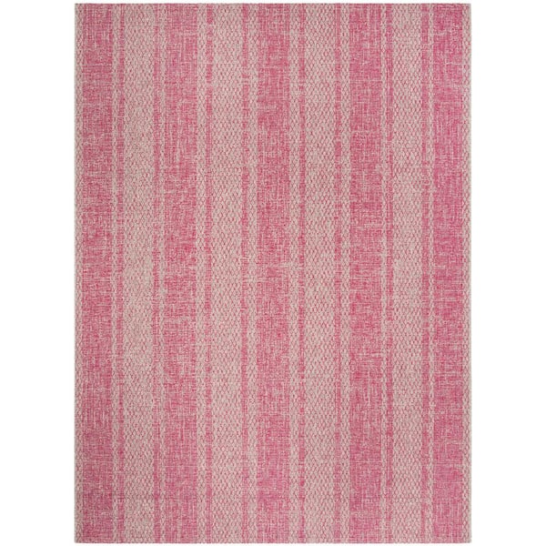 SAFAVIEH Courtyard Light Gray/Fuchsia 8 ft. x 11 ft. Geometric Indoor/Outdoor Patio  Area Rug