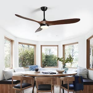 60 in. Indoor/Covered Outdoor Walnut Ceiling Fan with LED Light and Remote, 3-Color Changing