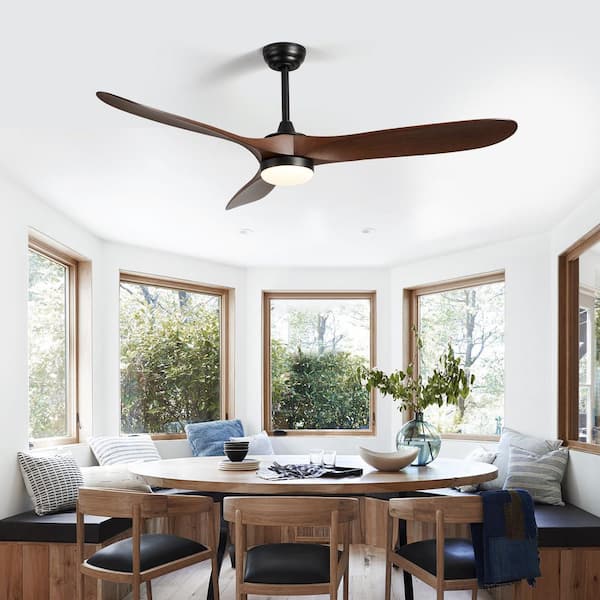 60 in. Indoor/Covered Outdoor Rustic Black Ceiling Fan with LED Light and Remote Color Changing Painted Mahogany Blades