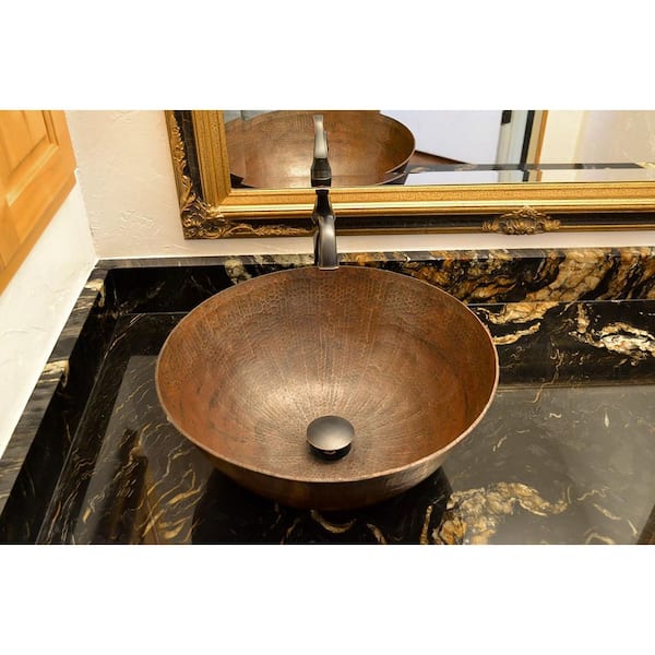 Premier Copper Products Medium Round Hammered Copper Vessel Sink in Oil Rubbed Bronze