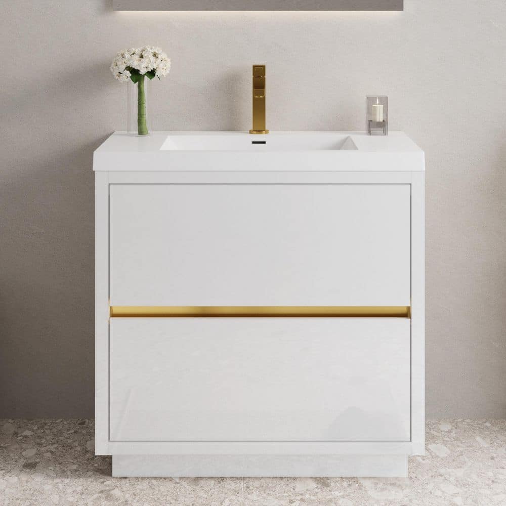 36 in. W x 18 in. D x 32 in. H Bath Vanity in Grey with Ceramic White Top and and Soft Close Drawer price history on PriceWatchPro