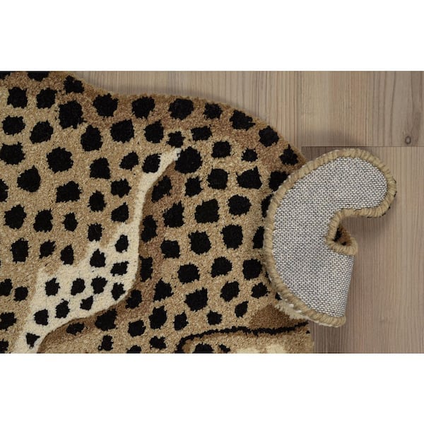 Jungle Sitting Cheetah Gold and Black 2 ft. x 3 ft. Modern Tufted Animal Print Wool Specialty Indoor Accent Area Rug