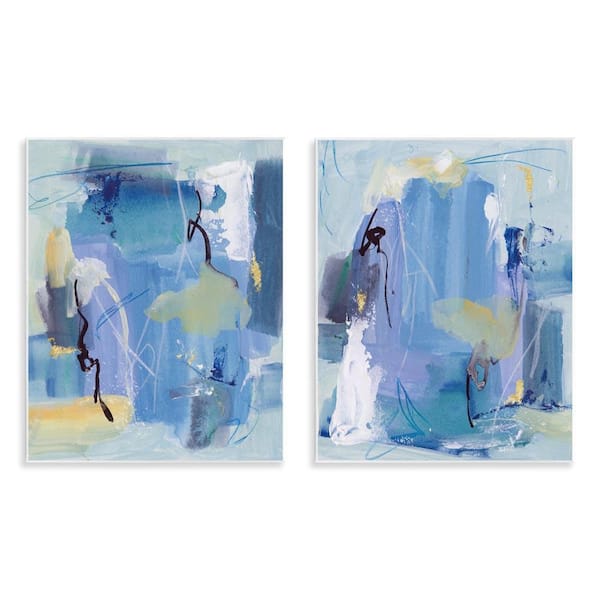 Stupell Industries Blue Abstract with Yellow by Melissa Wang 2 Pieces Unframed Abstract Graphic Art Print 14 in. x 11 in.
