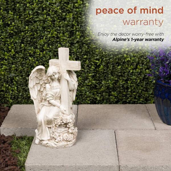 Alpine Corporation Solar Angel Holding Cross Statue with LED