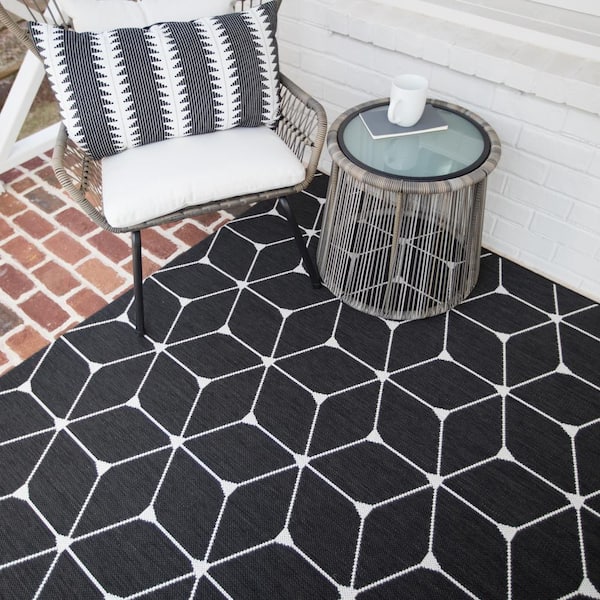 Macsen Black 8 ft. x 10 ft. Indoor/Outdoor Area Rug