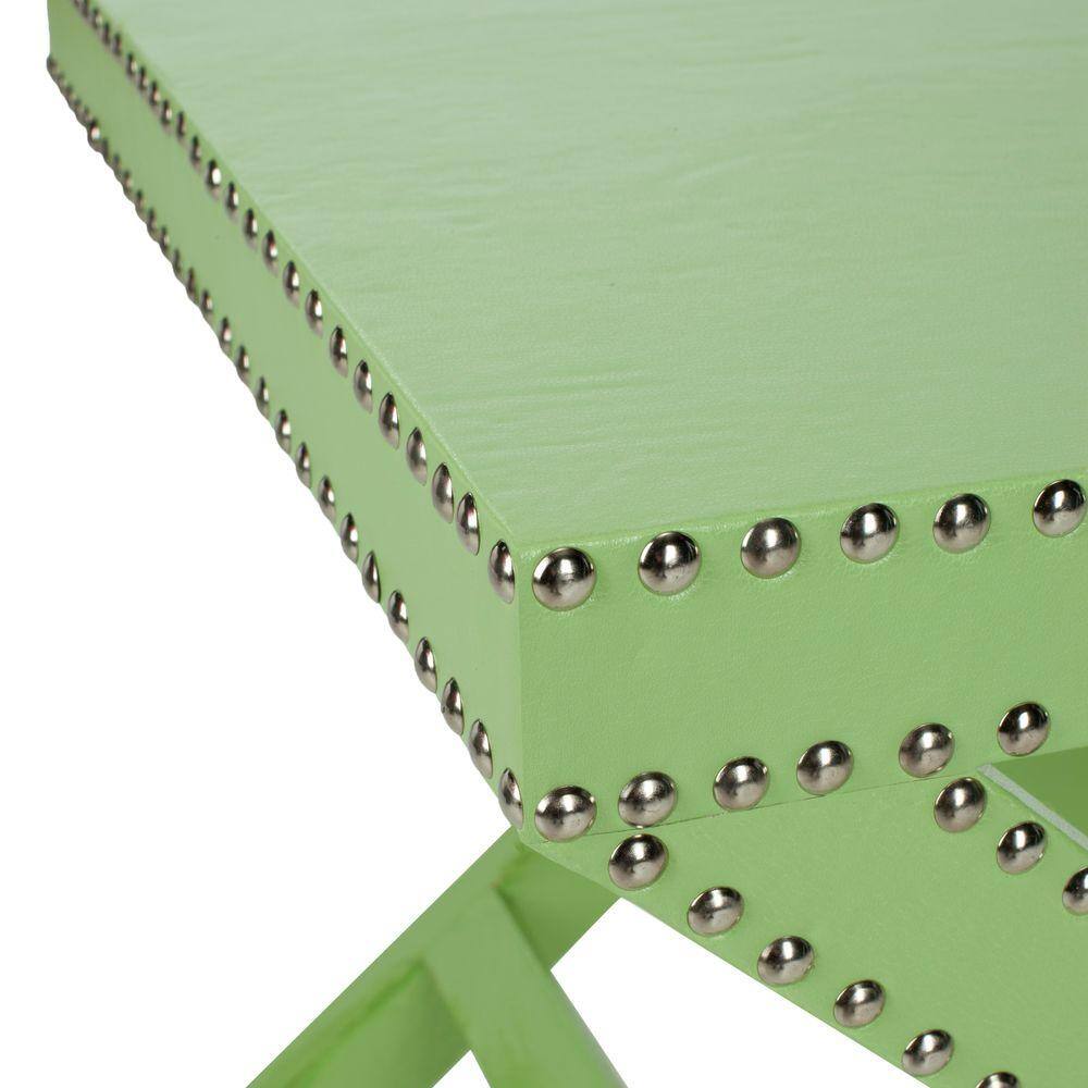 Jeanine Light Green Wood and Metal X-Base Accent Table