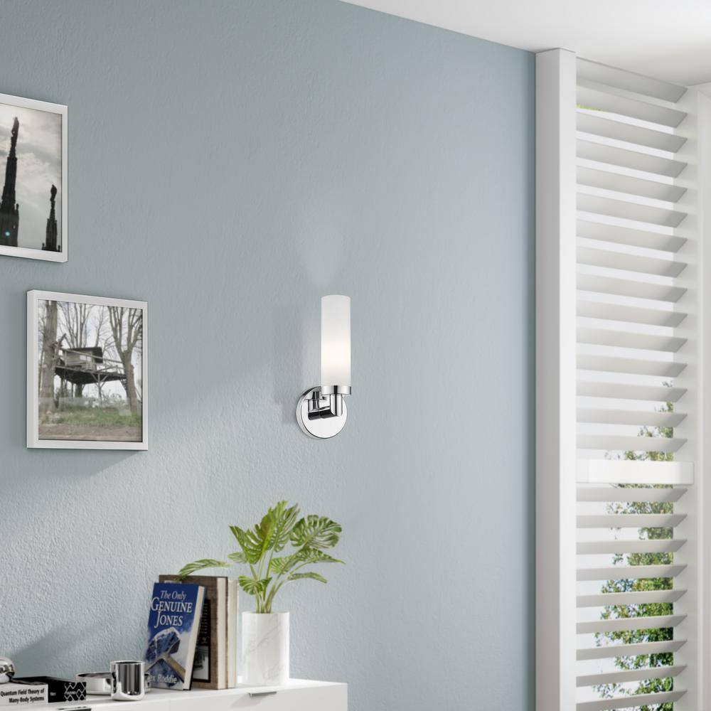 Aero Polished Chrome Direct Wired 1-Light Sconce with Satin Opal Glass