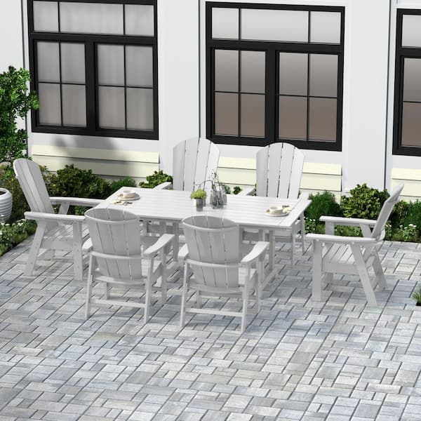 Laguna Outdoor Patio Weather Resistant White Adirondack 7-Piece HDPE Plastic Dining Set