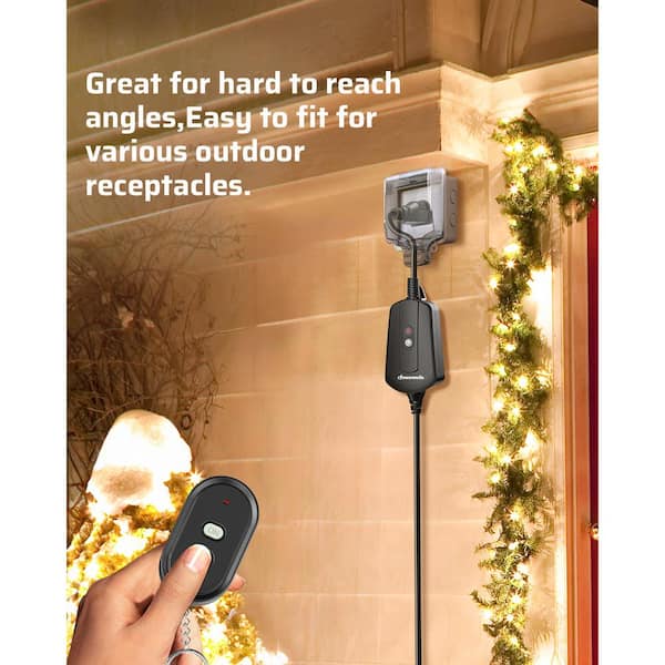 Outdoor Wireless Remote Control Outlet with 6 in. Extension Cord for String Lights, 100 ft. Range.