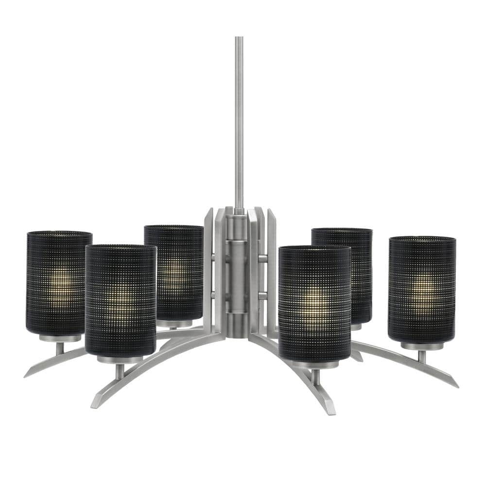 Siena 26.25 in. 6 Light Graphite Chandelier with Black Matrix Glass Shades