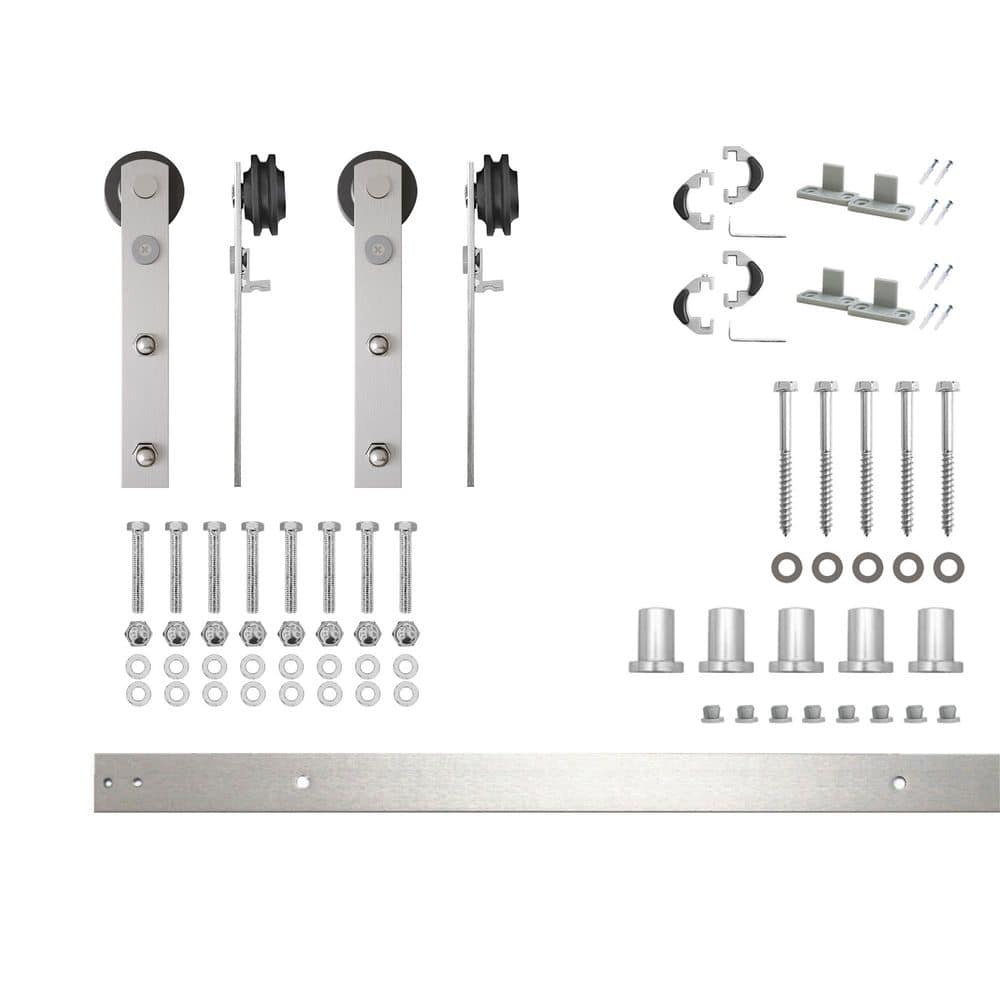 6 ft./72 in. Brushed Nickel Non-Bypass Sliding Barn Door Hardware Kit Straight Design Roller for Double Doors price history on PriceWatchPro