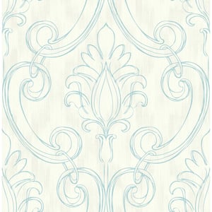 Pomerelle Damask Ivory & Blue Paper Strippable Roll (Covers 56.05 sq. ft.)